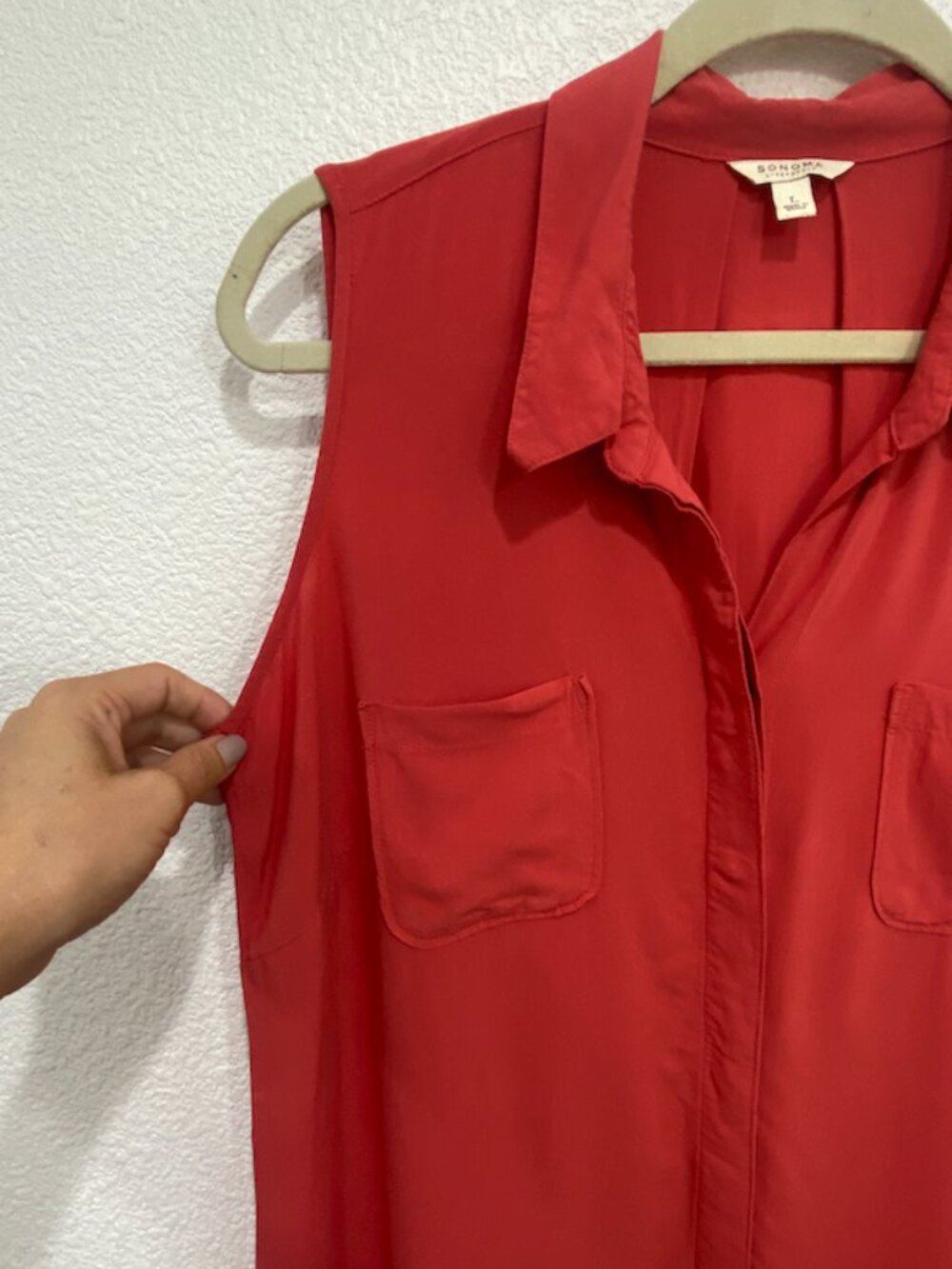 Sonoma Life + Style Shirt Dress Button Down Utility Vibrant Coral Large - Picture 5 of 8